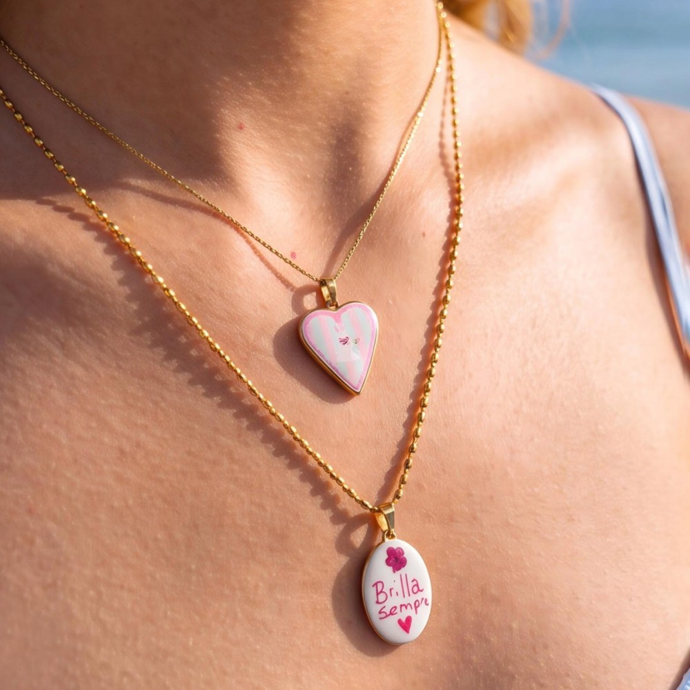 Jewelry Wholesale Tarnish Free Stainless Steel Oil Dripping Strawberry Bear Heart Pendant Necklace