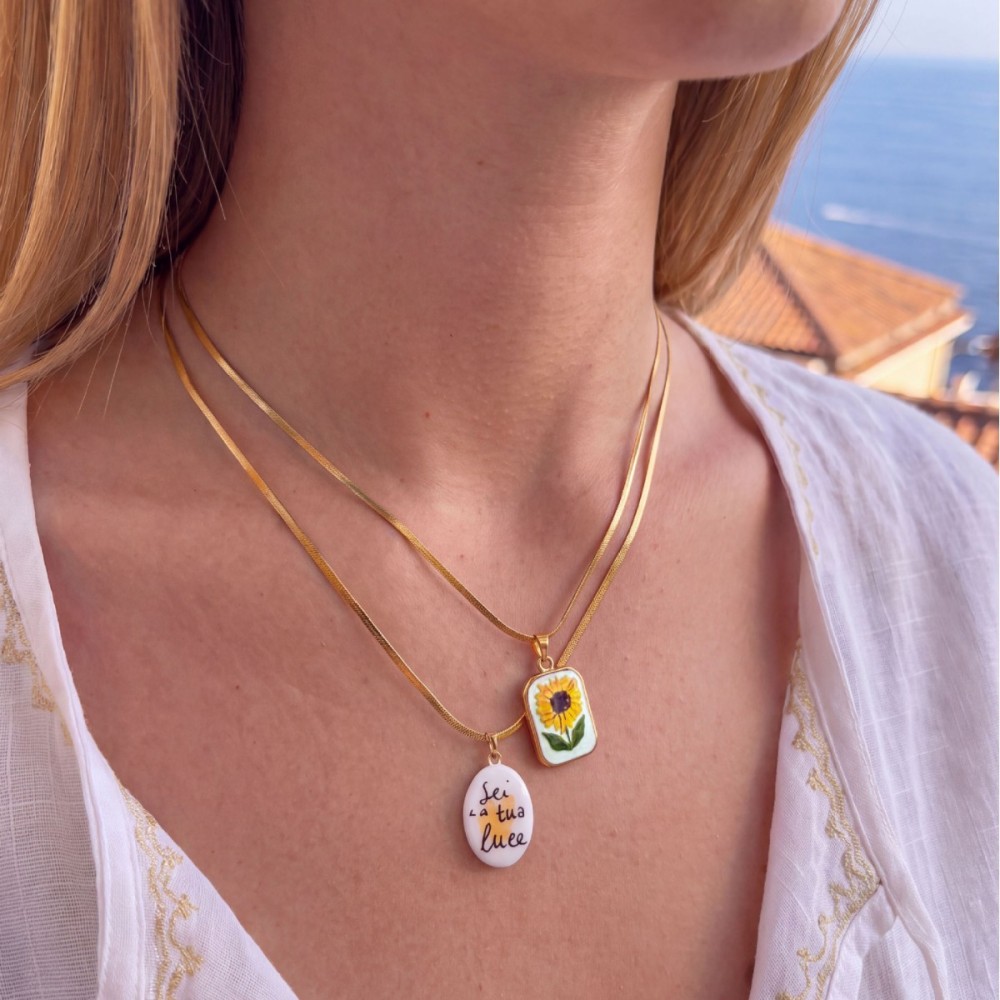 Jewelry Wholesale Tarnish Free Stainless Steel Snake Chain Oil Dripping Flower Heart Pendant Necklace