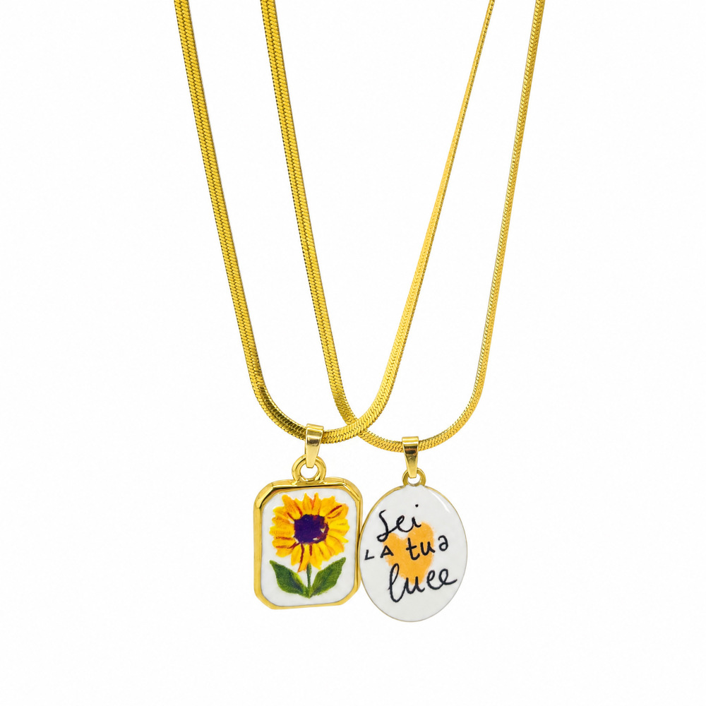 Jewelry Wholesale Tarnish Free Stainless Steel Snake Chain Oil Dripping Flower Heart Pendant Necklace