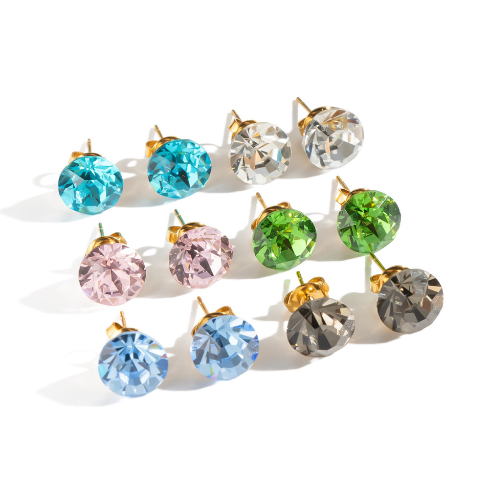 Minimalist Style Waterproof Hypoallergenic Stainless Steel Colorful Stud Earrings