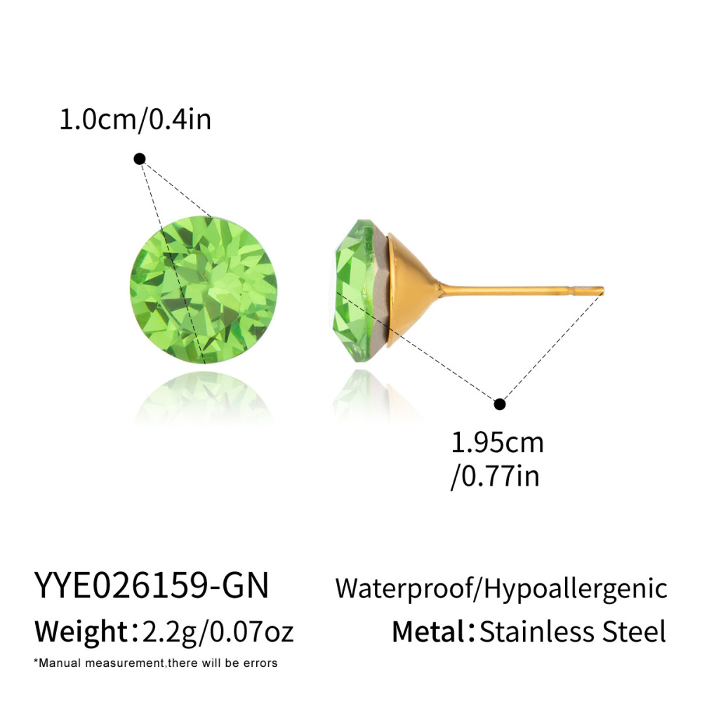 Minimalist Style Waterproof Hypoallergenic Stainless Steel Colorful Stud Earrings