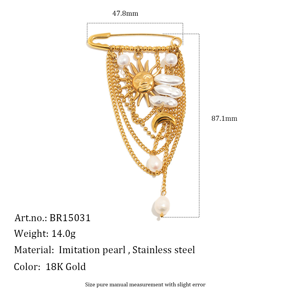 Jewelry Accessories Waterproof Stainless Steel Sun Flower Heart Pearl Charms Brooches Wholesale