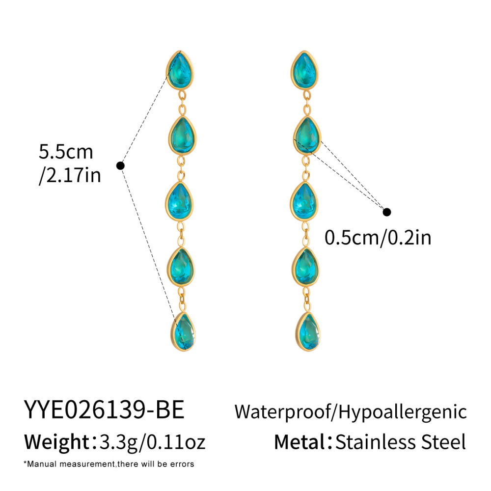 Waterproof Hypoallergenic Stainless Steel Colorful Teardrop Long Tassel Earrings Wholesale
