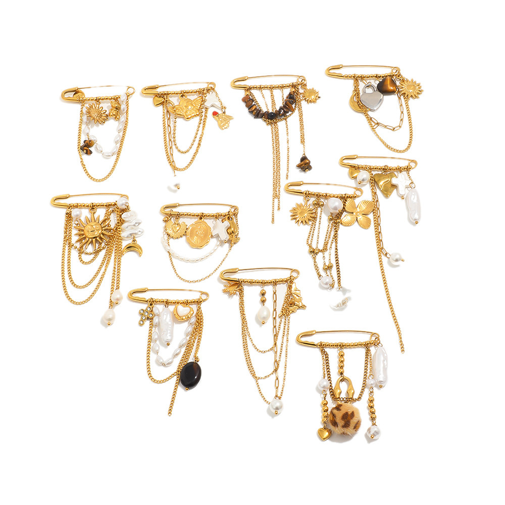 Jewelry Accessories Waterproof Stainless Steel Sun Flower Heart Pearl Charms Brooches Wholesale