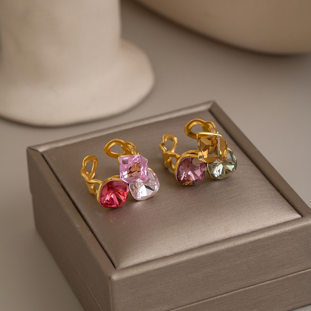Fashion Jewelry Wholesale Boho Stainless Steel Geometric Colorful Rings
