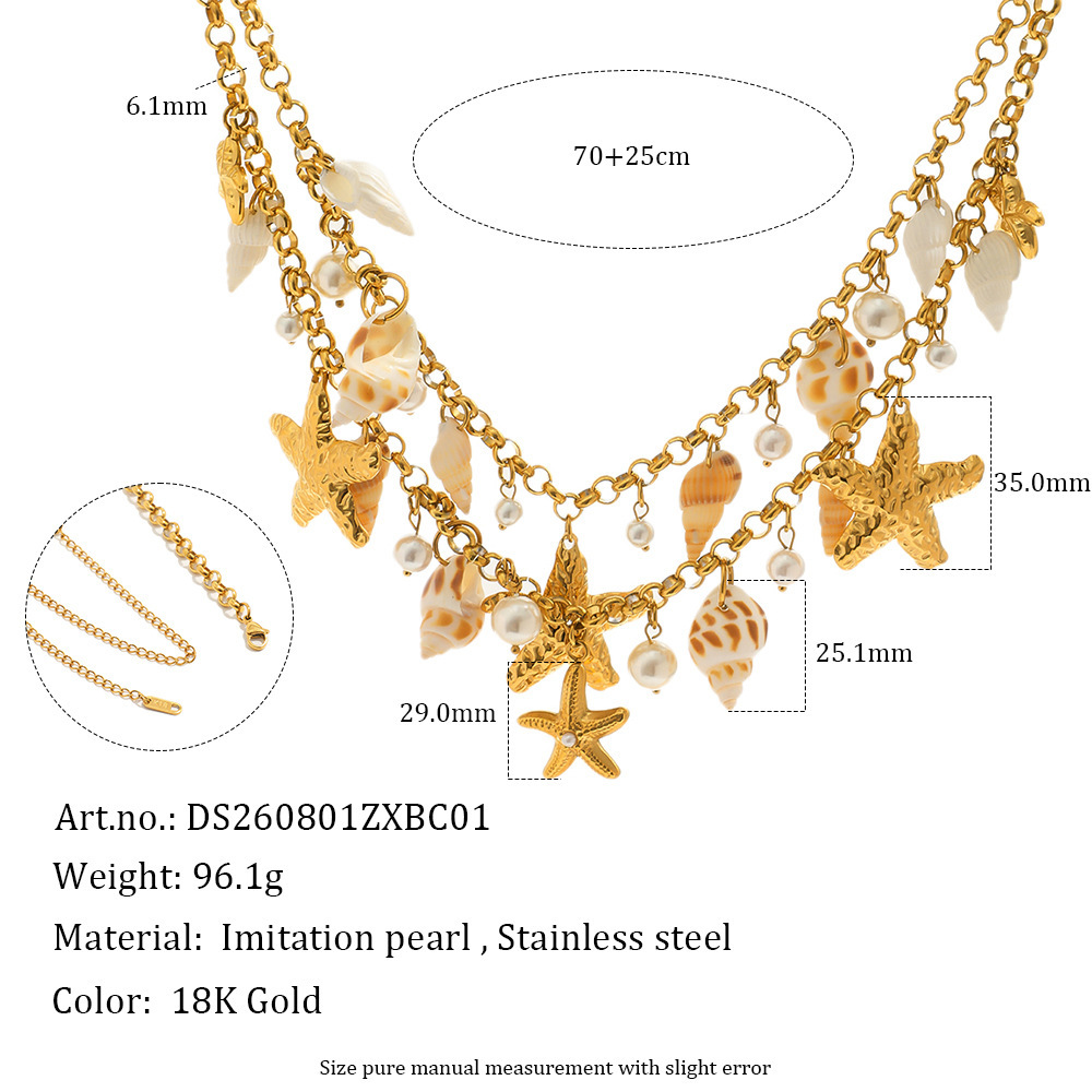 Wholesale Ocean Beach Style Stainless Steel Body Jewelry Waterproof Two Layers Starfish Conch Charms Waist Chains