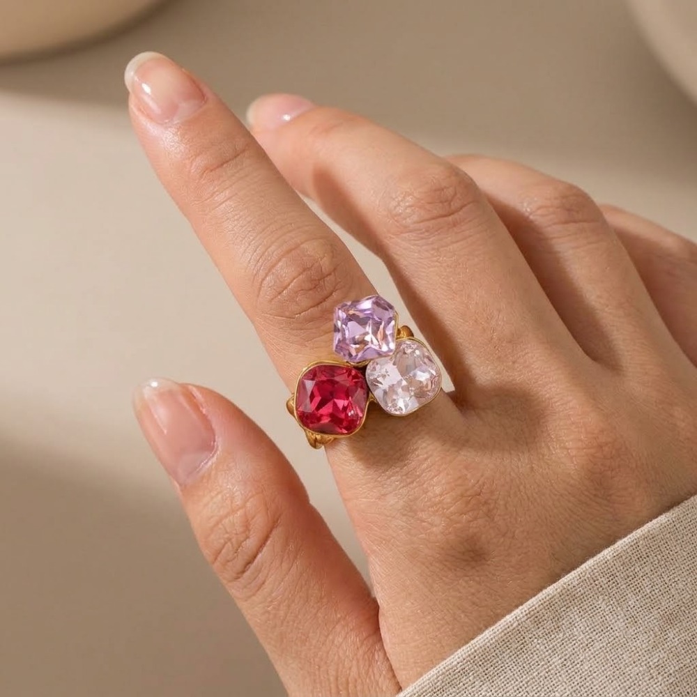 Fashion Jewelry Wholesale Boho Stainless Steel Geometric Colorful Rings