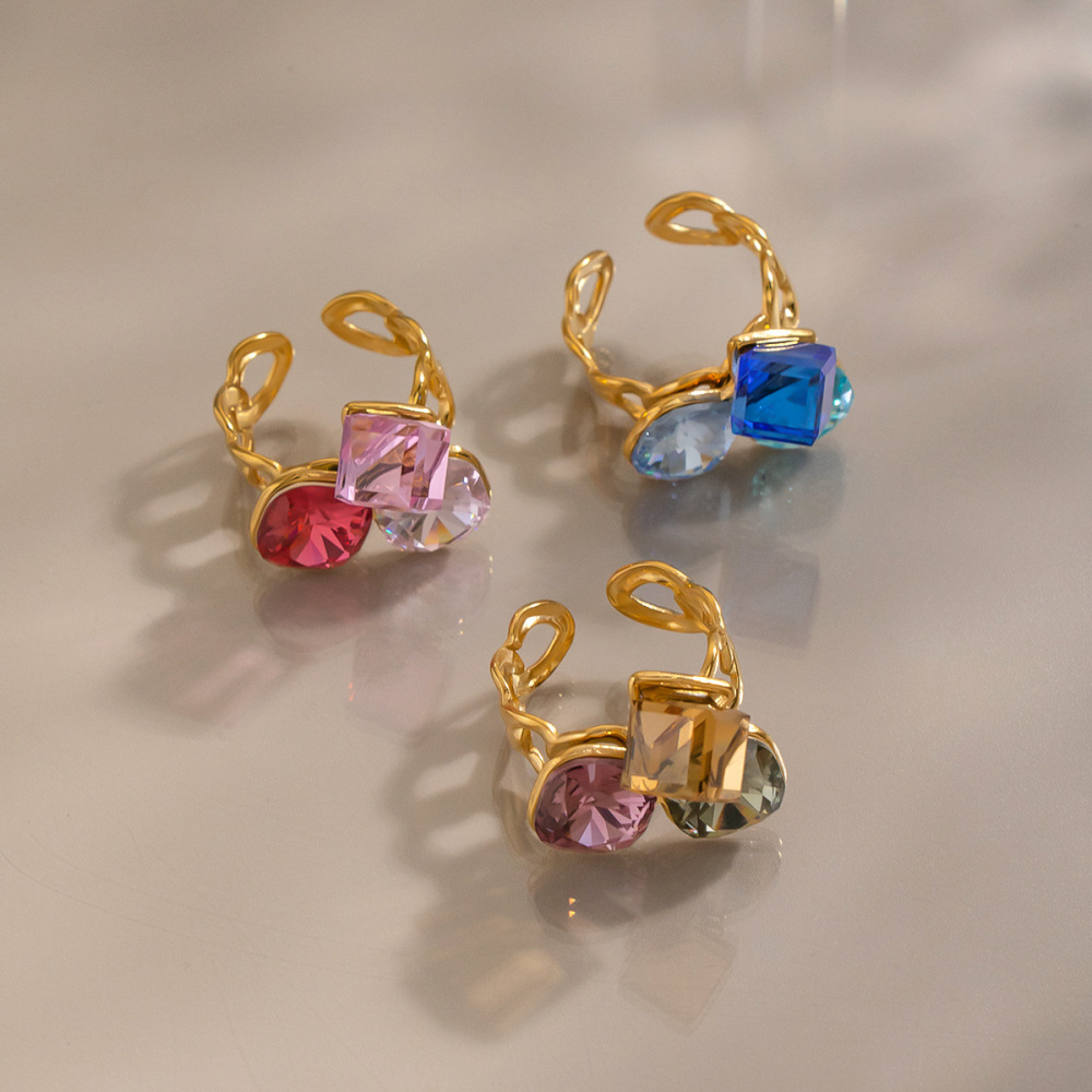 Fashion Jewelry Wholesale Boho Stainless Steel Geometric Colorful Rings