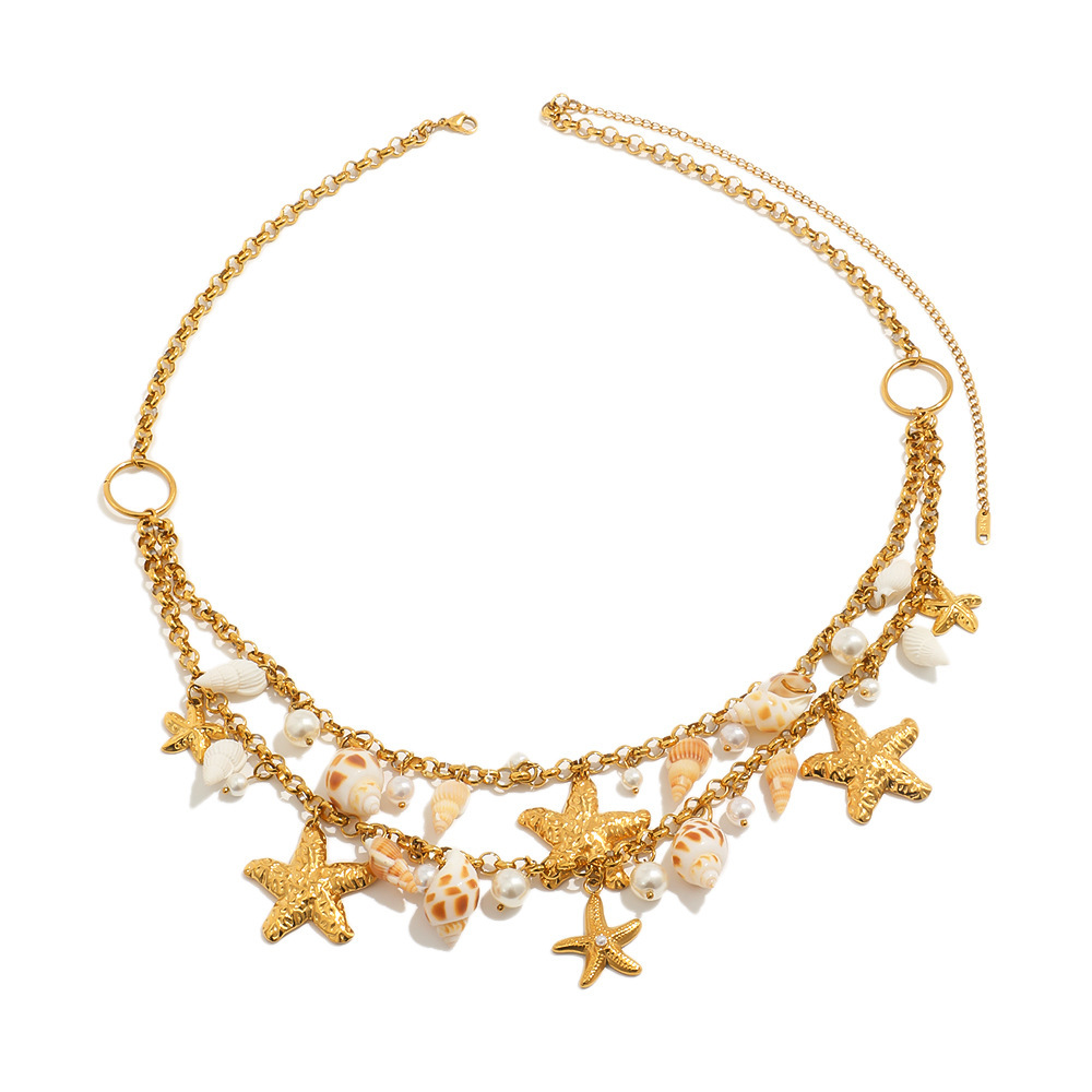 Wholesale Ocean Beach Style Stainless Steel Body Jewelry Waterproof Two Layers Starfish Conch Charms Waist Chains