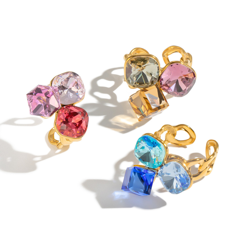Fashion Jewelry Wholesale Boho Stainless Steel Geometric Colorful Rings