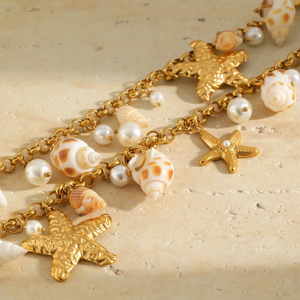 Wholesale Ocean Beach Style Stainless Steel Body Jewelry Waterproof Two Layers Starfish Conch Charms Waist Chains