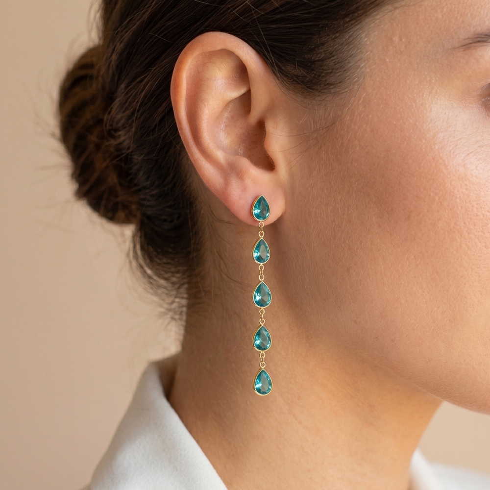 Waterproof Hypoallergenic Stainless Steel Colorful Teardrop Long Tassel Earrings Wholesale