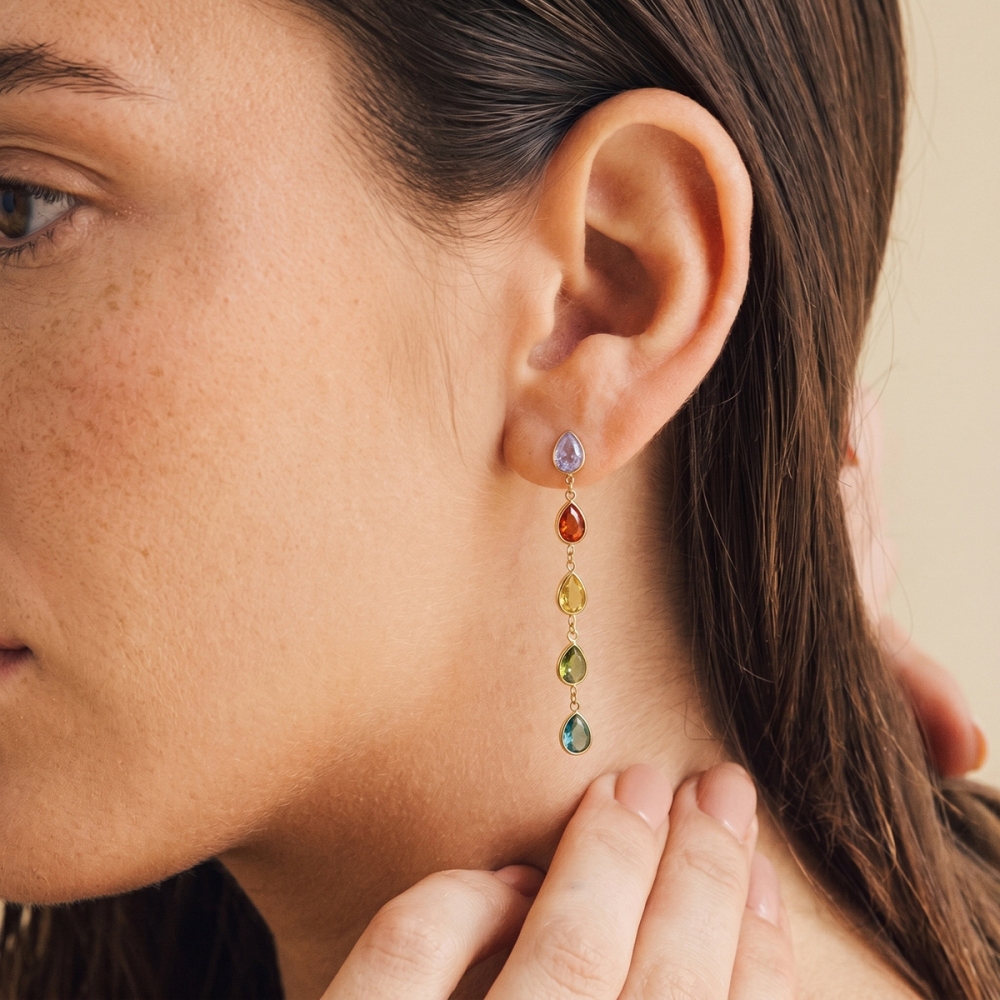 Waterproof Hypoallergenic Stainless Steel Colorful Teardrop Long Tassel Earrings Wholesale