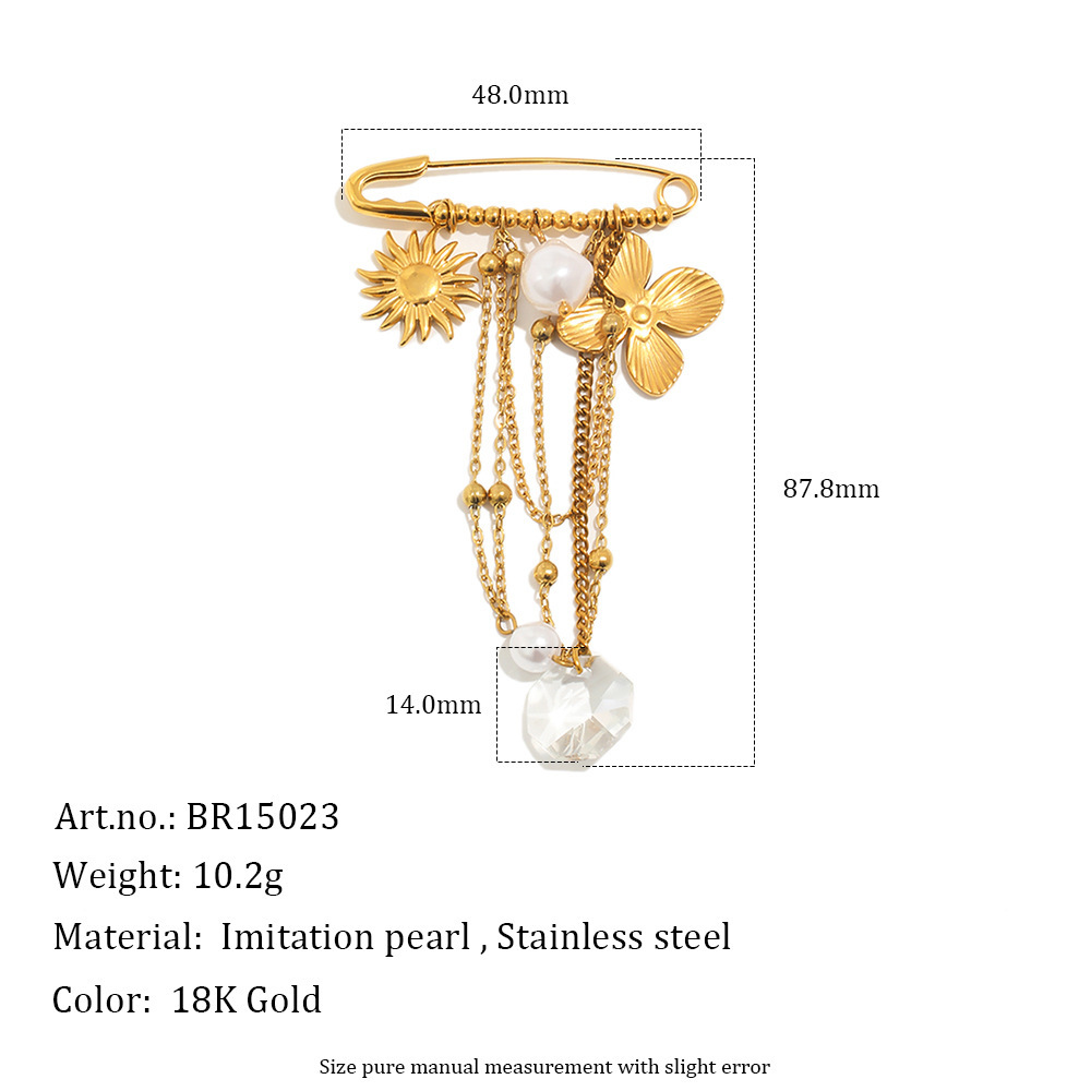 Jewelry Accessories Waterproof Stainless Steel Sun Flower Heart Pearl Charms Brooches Wholesale