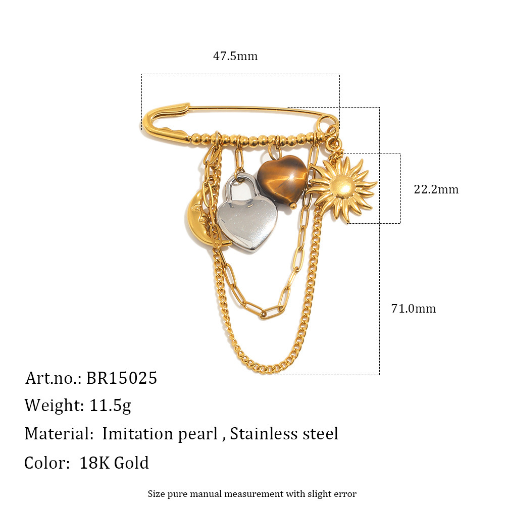 Jewelry Accessories Waterproof Stainless Steel Sun Flower Heart Pearl Charms Brooches Wholesale