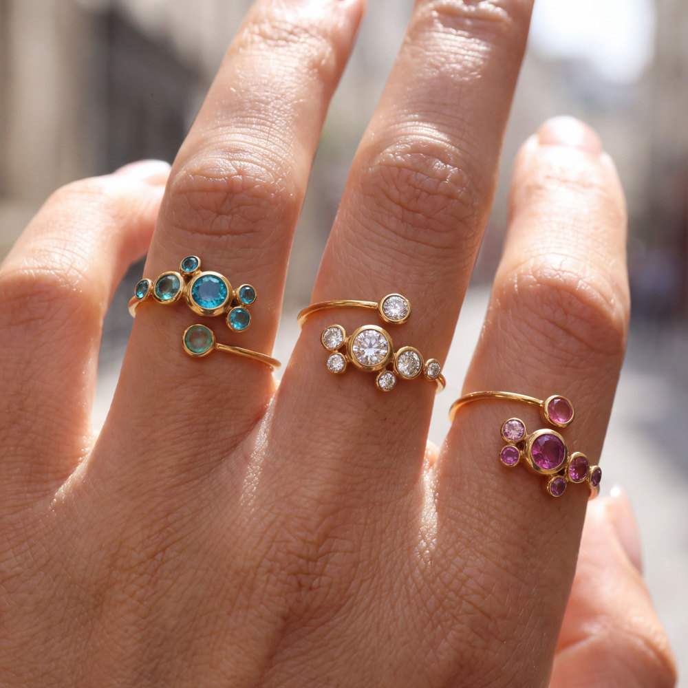Fashion Jewelry Wholesale Stainless Steel Geometric Colorful Zircon Rings