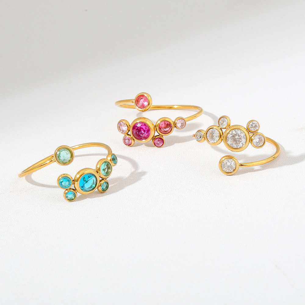Fashion Jewelry Wholesale Stainless Steel Geometric Colorful Zircon Rings