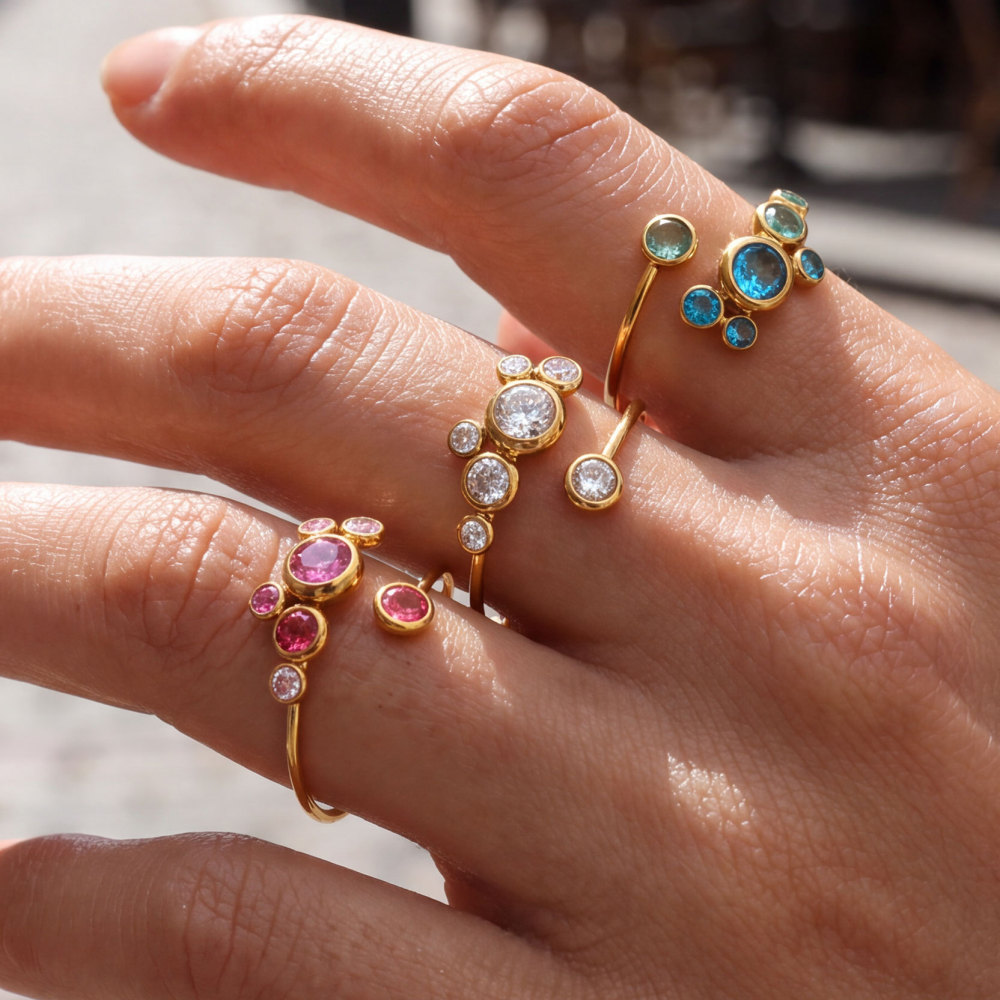 Fashion Jewelry Wholesale Stainless Steel Geometric Colorful Zircon Rings