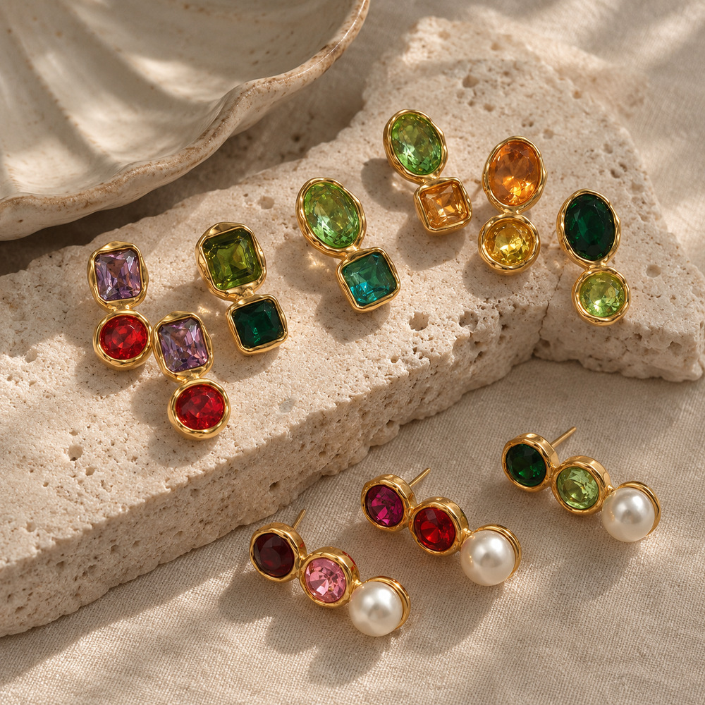 IVIAPRO Jewelry Waterproof Hypoallergenic Stainless Steel Colorful Zircon Stud Earrings Wholesale