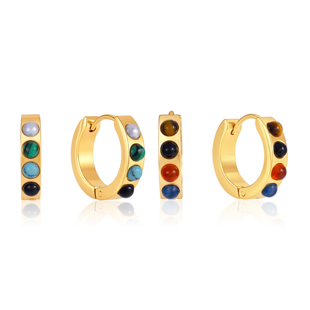 IVIAPRO Jewelry Waterproof Hypoallergenic Stainless Steel Natural Colorful Stones Hoop Earrings Wholesale