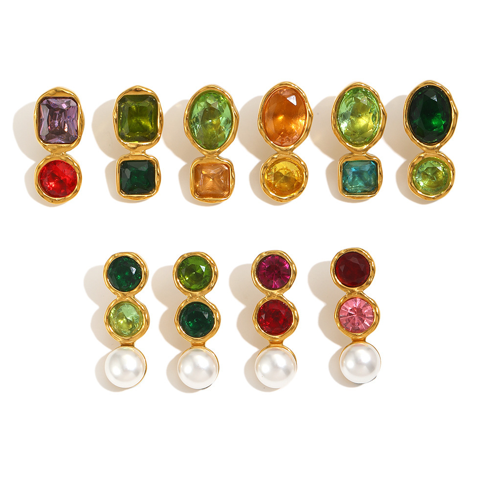 IVIAPRO Jewelry Waterproof Hypoallergenic Stainless Steel Colorful Zircon Stud Earrings Wholesale