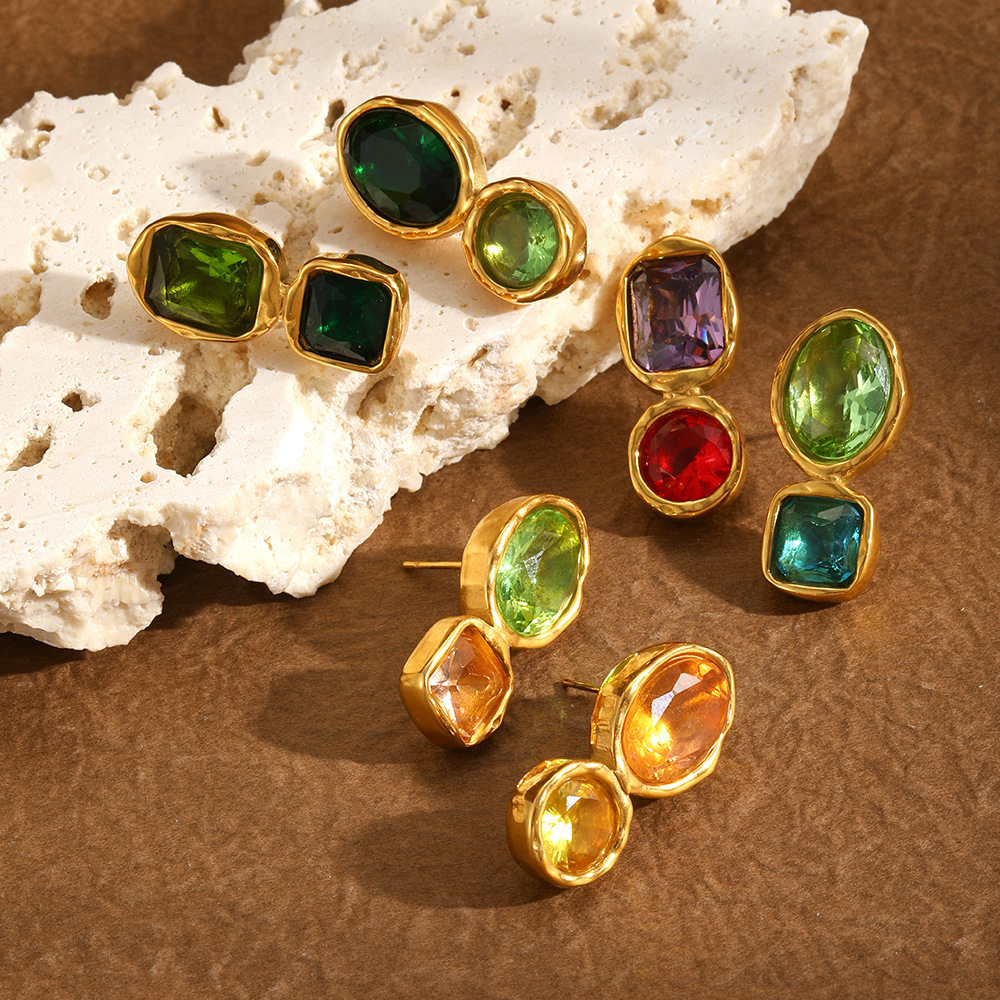 IVIAPRO Jewelry Waterproof Hypoallergenic Stainless Steel Colorful Zircon Stud Earrings Wholesale