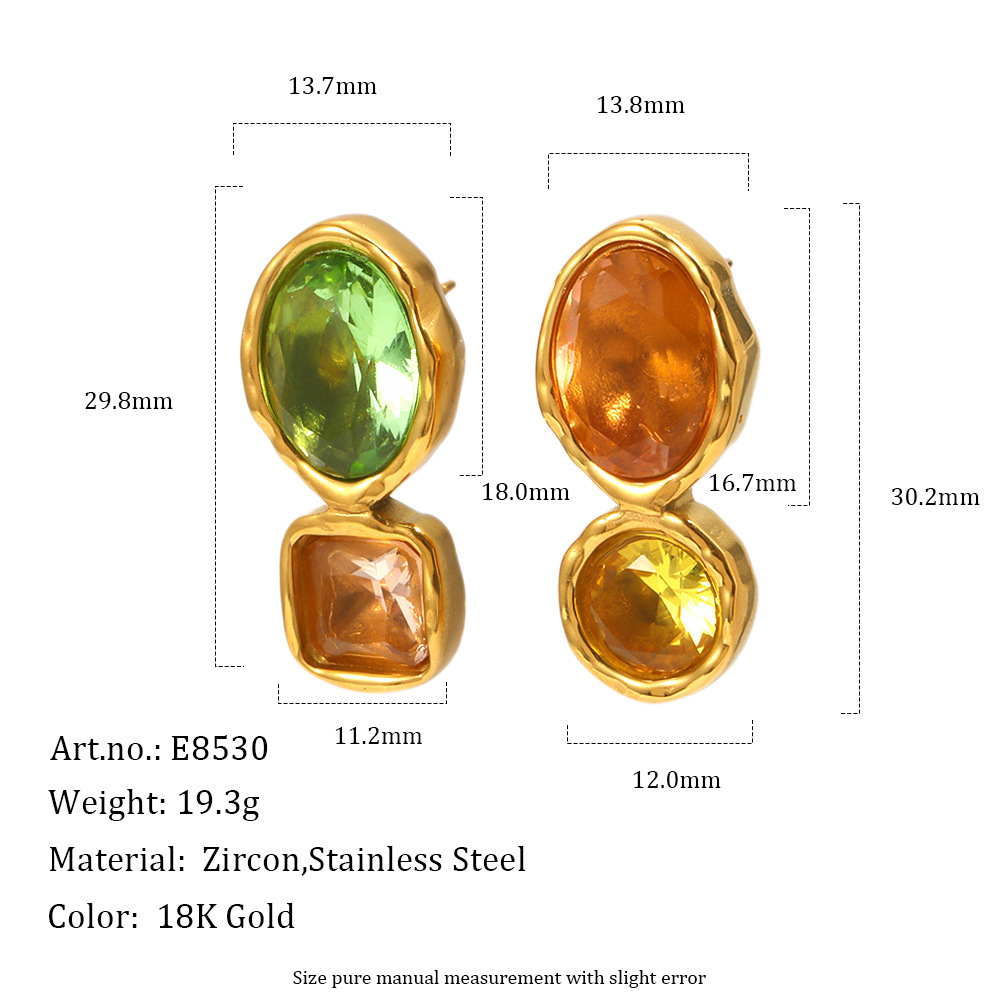 IVIAPRO Jewelry Waterproof Hypoallergenic Stainless Steel Colorful Zircon Stud Earrings Wholesale