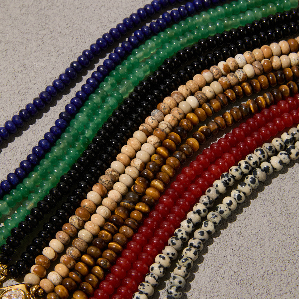 New Autumn & Winter Beads Jewelry Stainless Steel Geometric Pendant Natural Colorful Stones Crystal Beaded Necklace Wholesale