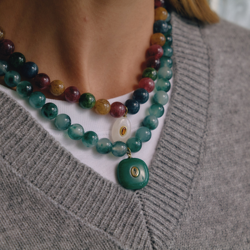 New Beads Jewelry Natural Colorful Stones Crystal Beaded Pendant Necklace Wholesale