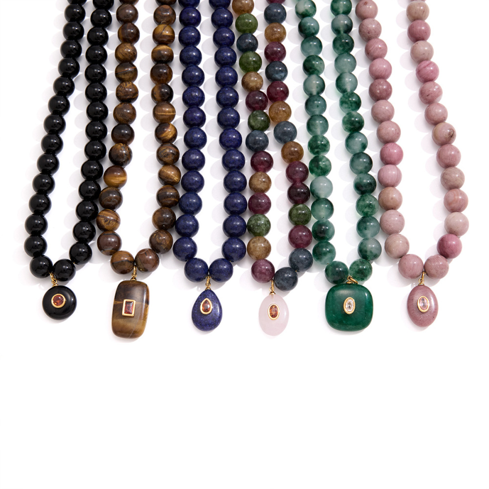 New Beads Jewelry Natural Colorful Stones Crystal Beaded Pendant Necklace Wholesale