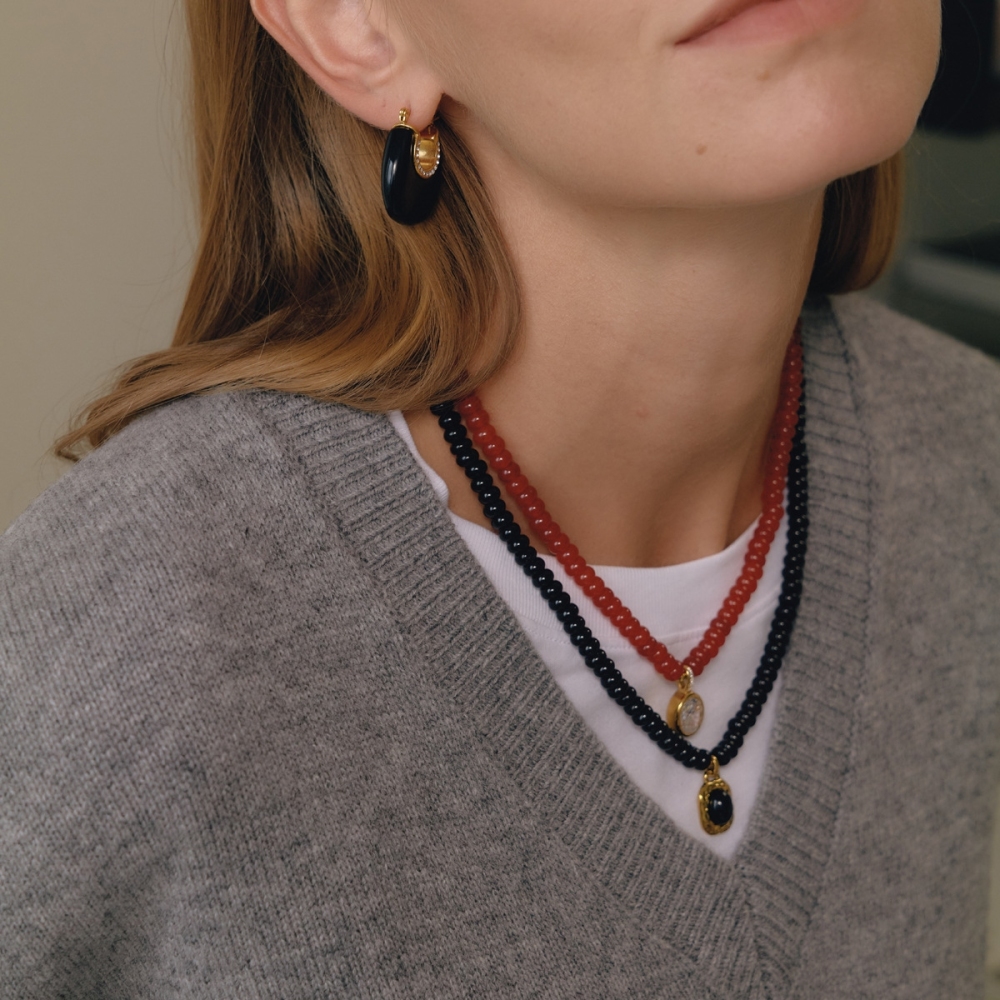 New Autumn & Winter Beads Jewelry Stainless Steel Geometric Pendant Natural Colorful Stones Crystal Beaded Necklace Wholesale
