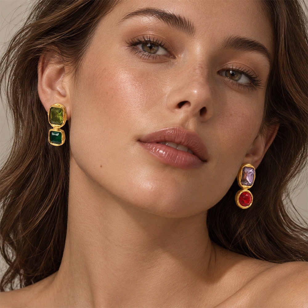 IVIAPRO Jewelry Waterproof Hypoallergenic Stainless Steel Colorful Zircon Stud Earrings Wholesale