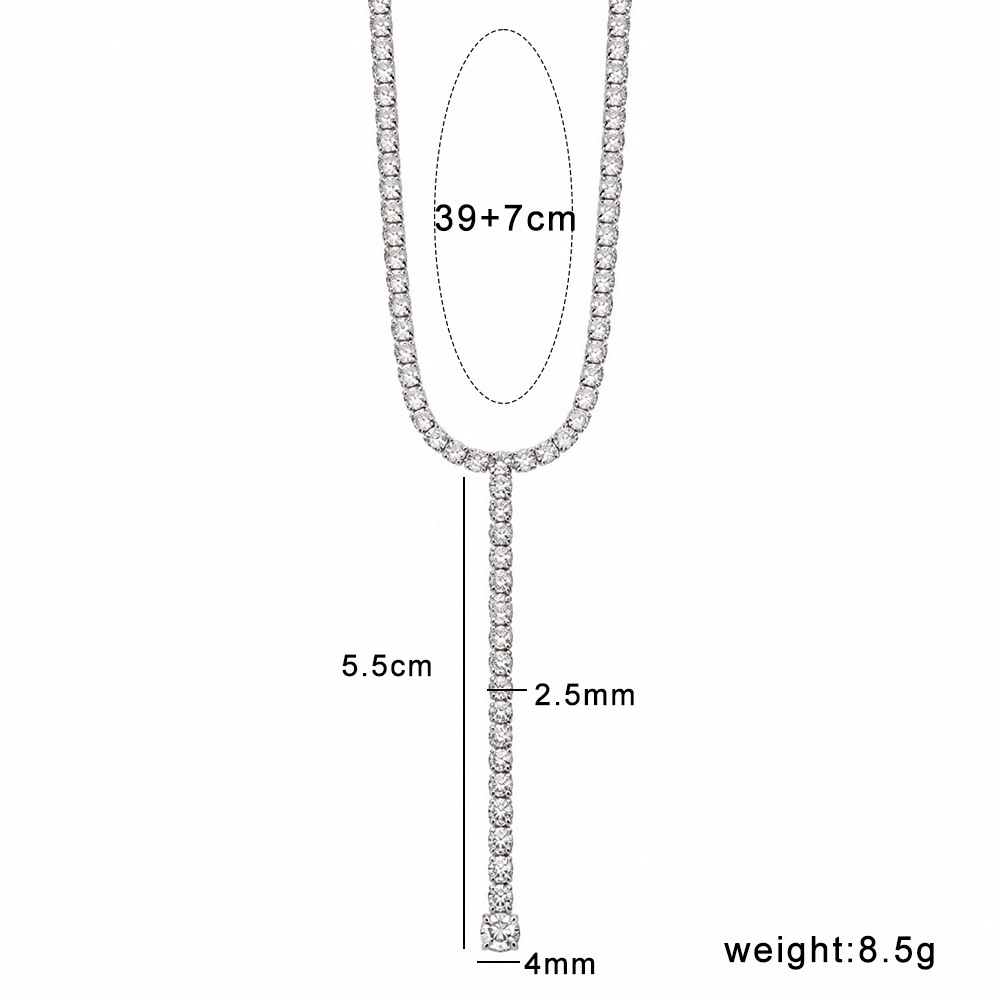 IVIAPRO Fashion Jewelry Wholesale Stainless Steel Waterproof CZ Tennis Chain Y-shaped Long Necklace