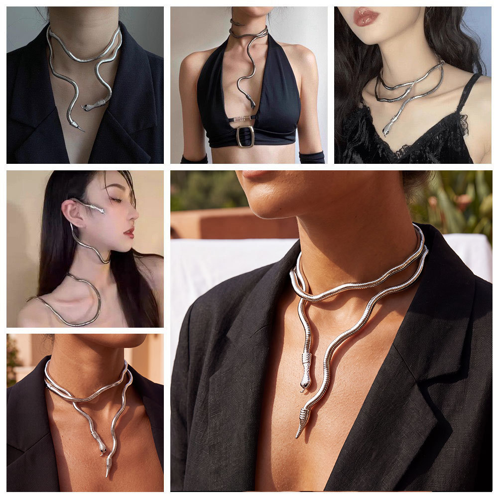 Fashion Stainless Steel Waterproof Hip Hop Style Snake Shaped Necklace Bracelet Multi Used Jewelry Wholesale