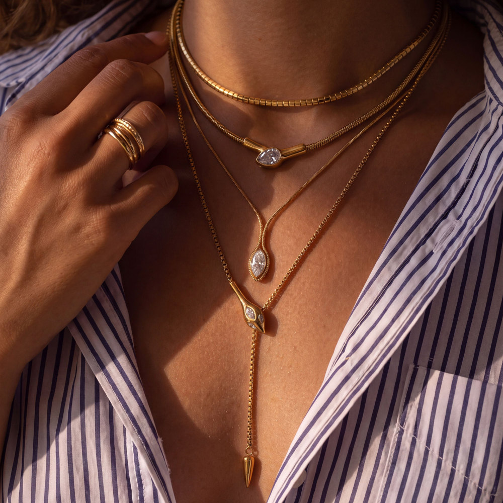 Fashion Jewelry Wholesale Stainless Steel Tarnish Free Boho Snake Head Y-Shaped Long Necklace