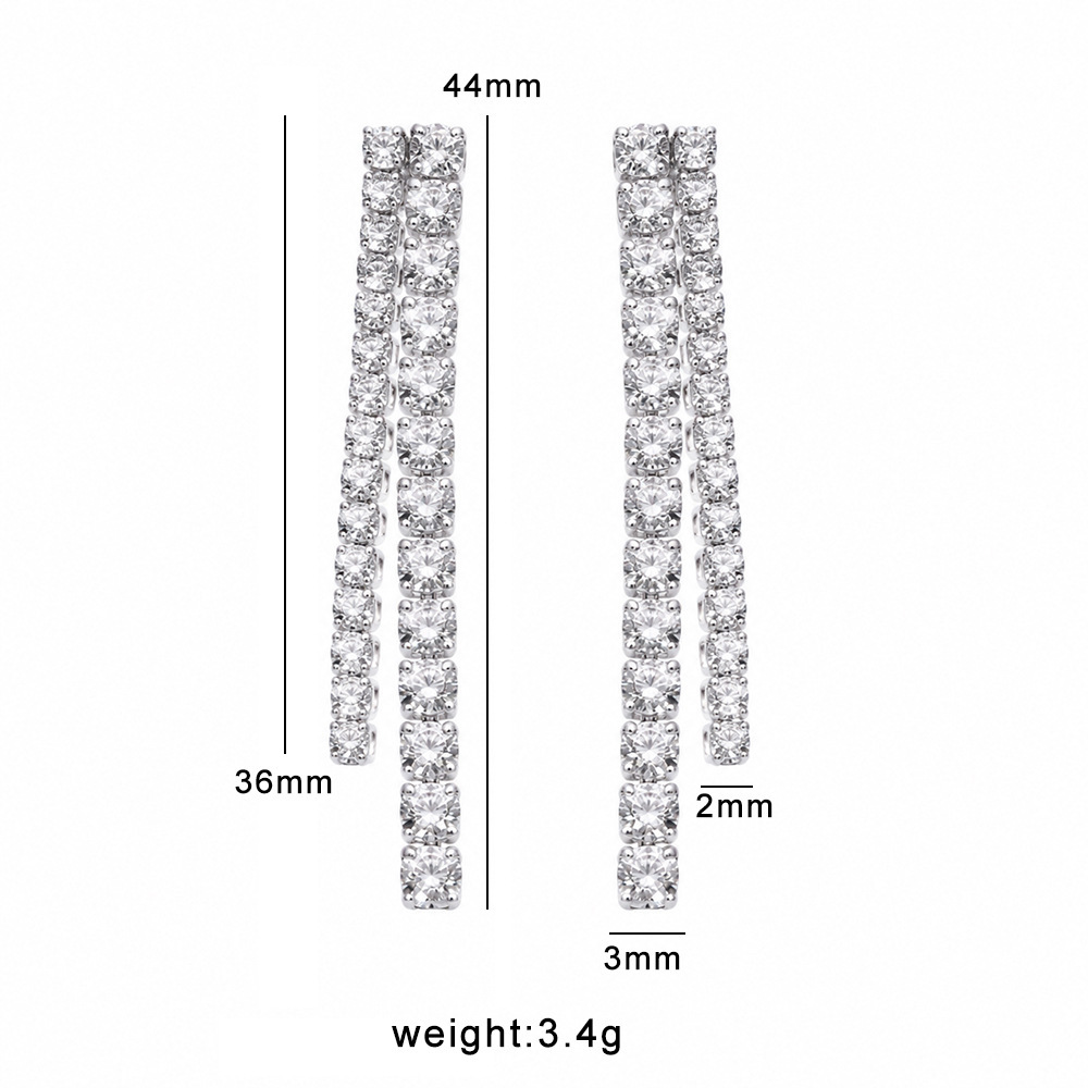 Waterproof Hypoallergenic Stainless Steel Two Layers CZ Tennis Chain Long Tassel Earrings Wholesale