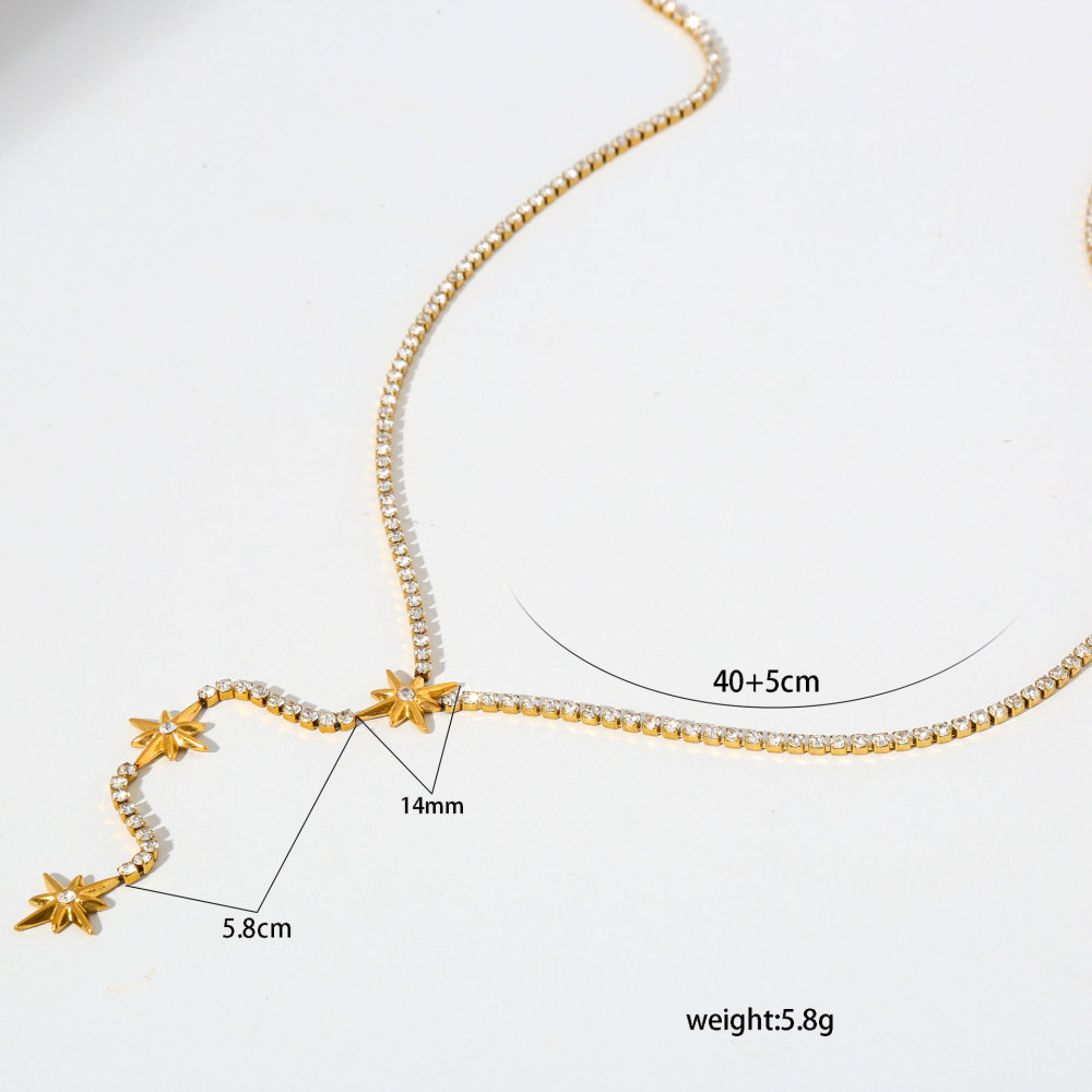 Fashion Jewelry Wholesale Stainless Steel Tarnish Free CZ Star Octagram Y-Shaped Long Necklace