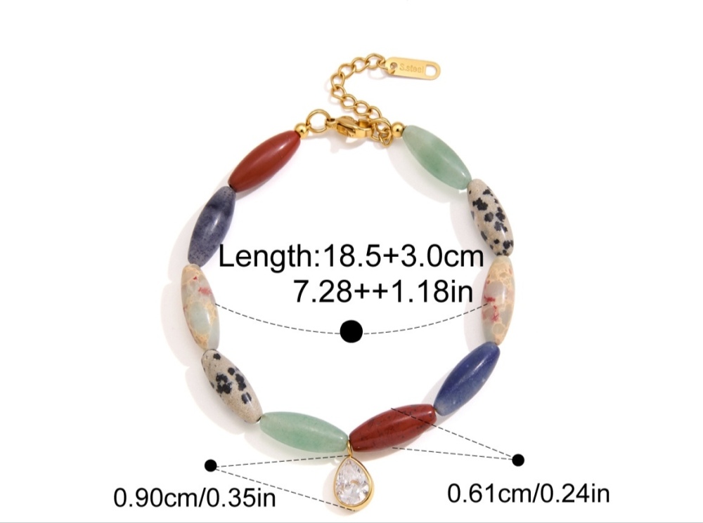 Stainless Steel Waterproof Jewelry Natural Colorful Stones Beaded Teardrop Charm Bracelets Wholesale