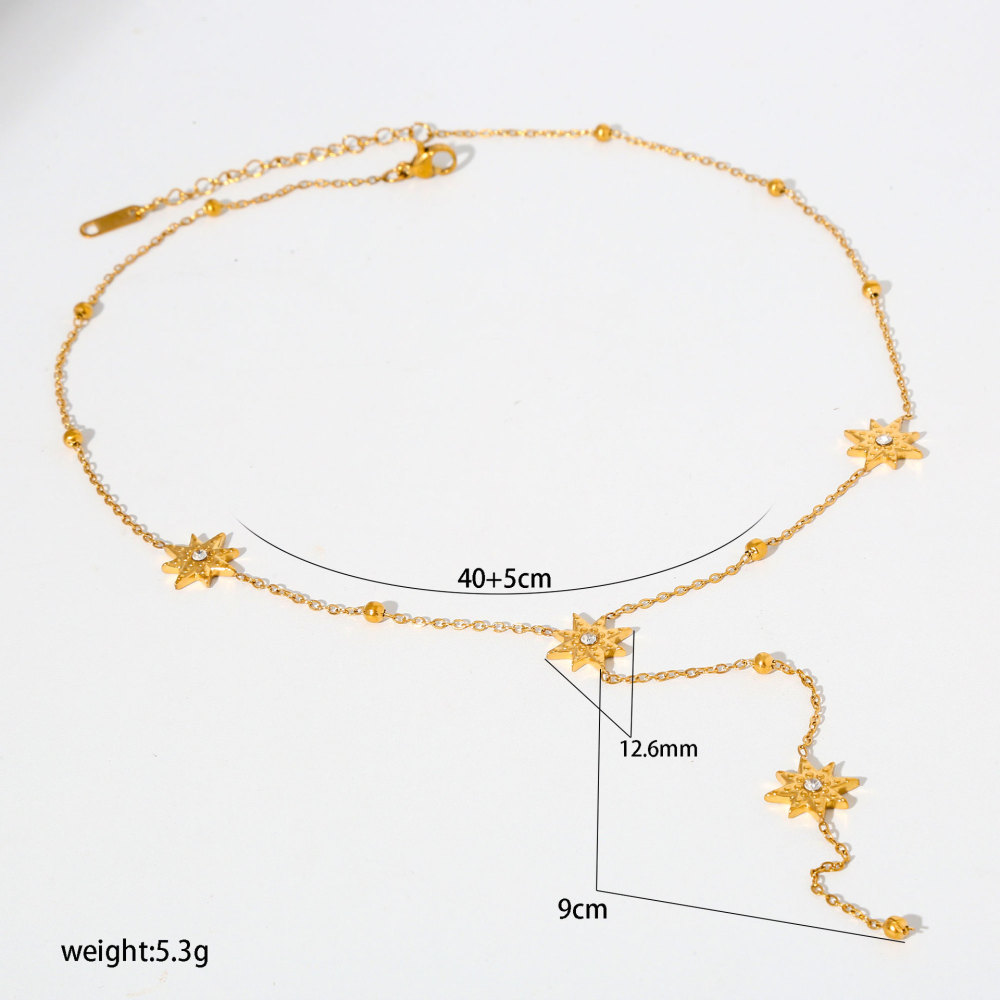 Fashion Jewelry Wholesale Stainless Steel Tarnish Free CZ Star Octagram Y-Shaped Long Necklace