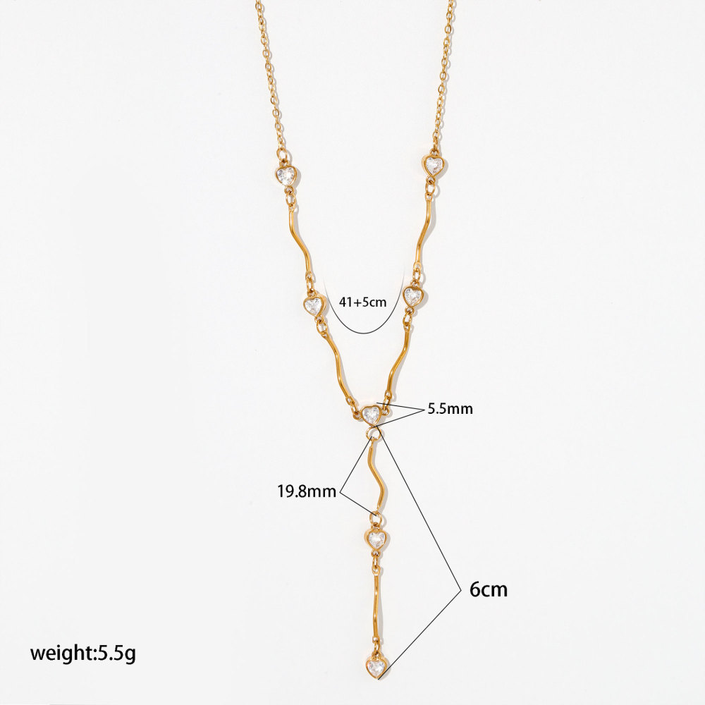 Fashion Jewelry Wholesale Stainless Steel Tarnish Free Snake Chain Evil Eye Choker Heart CZ Y-Shaped Long Necklace