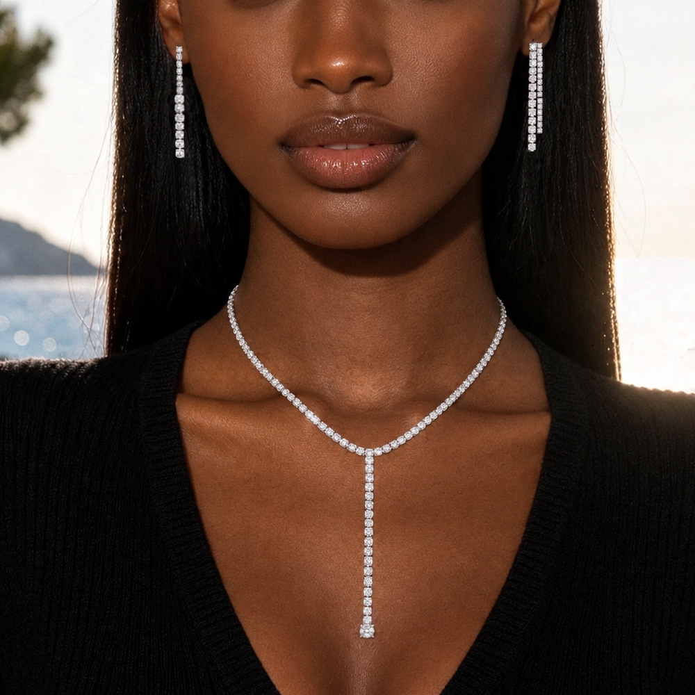 IVIAPRO Fashion Jewelry Wholesale Stainless Steel Waterproof CZ Tennis Chain Y-shaped Long Necklace