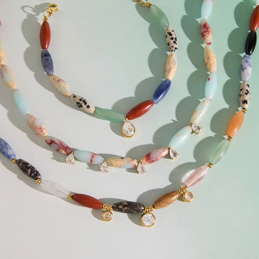 New Beads Jewelry Natural Colorful Stones Crystal Beaded Teardrop Charms Pendant Necklace Wholesale