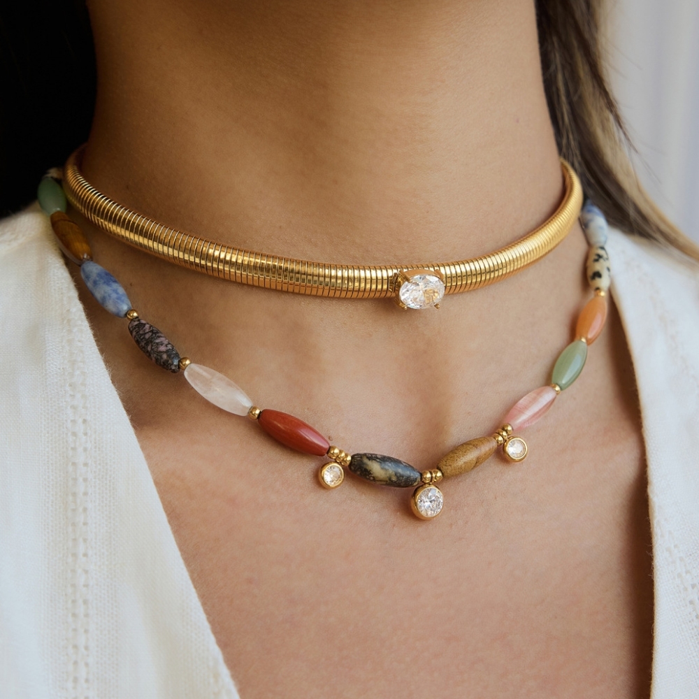 New Beads Jewelry Natural Colorful Stones Crystal Beaded Teardrop Charms Pendant Necklace Wholesale