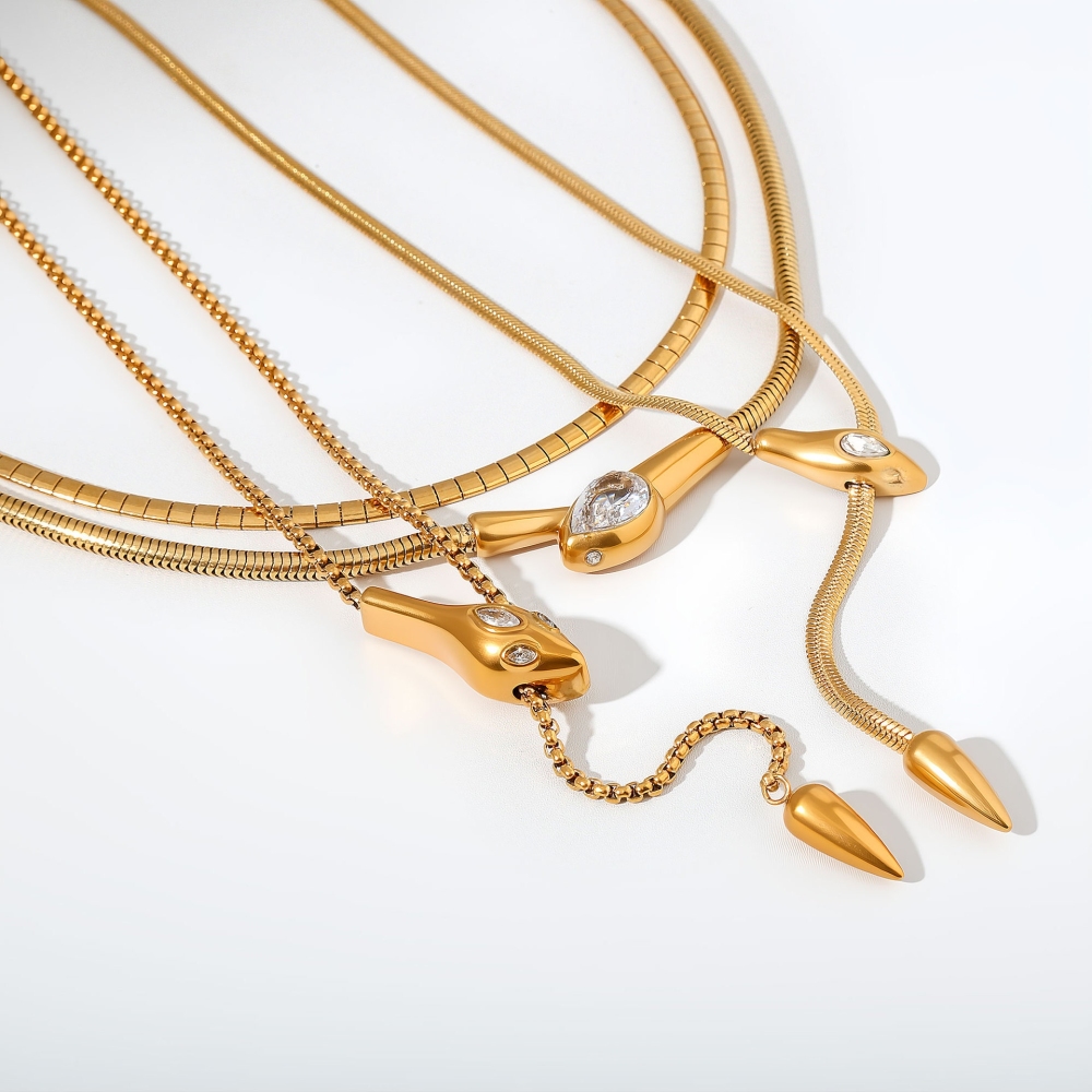 Fashion Jewelry Wholesale Stainless Steel Tarnish Free Boho Snake Head Y-Shaped Long Necklace