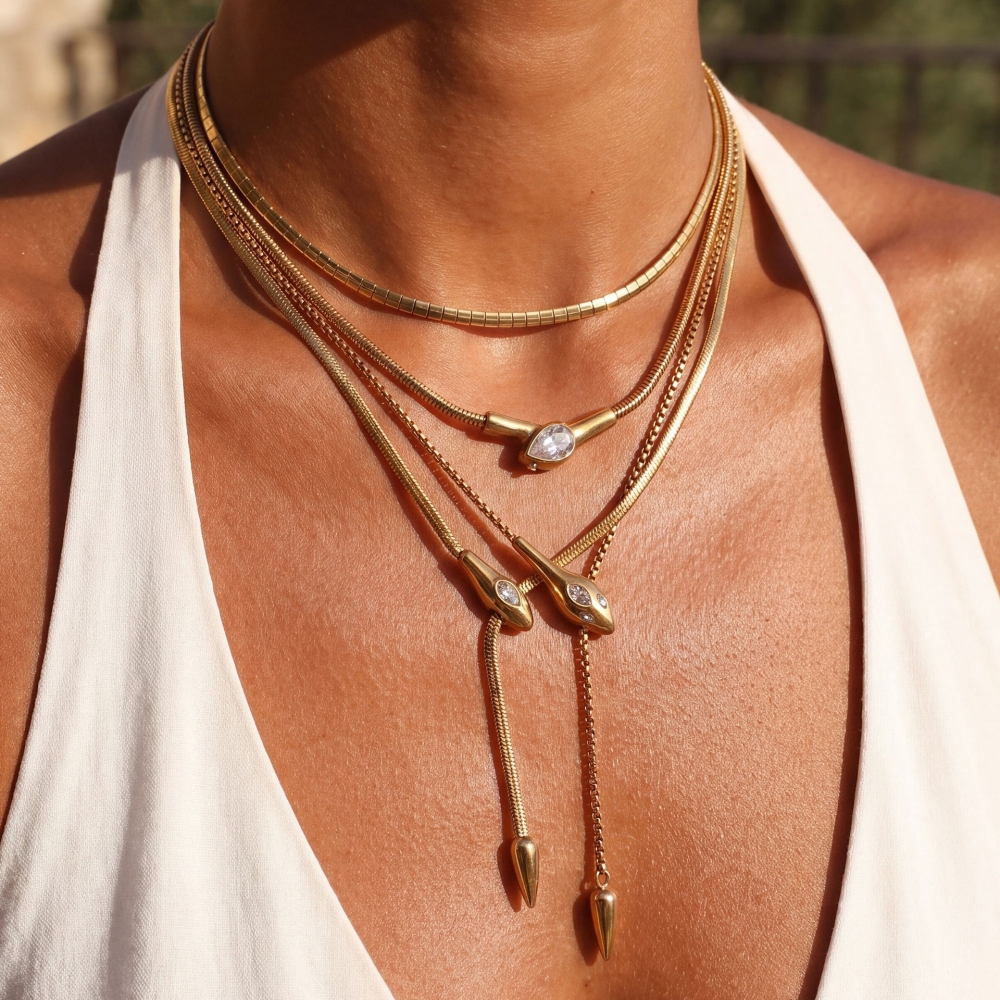Fashion Jewelry Wholesale Stainless Steel Tarnish Free Boho Snake Head Y-Shaped Long Necklace