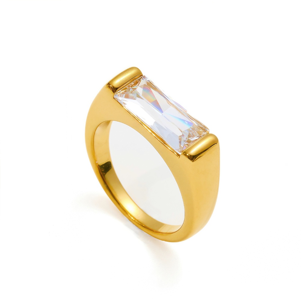 IVIAPRO Jewelry Wholesale Stainless Steel Tarnish Free Rectangle Shaped Zircon Ring