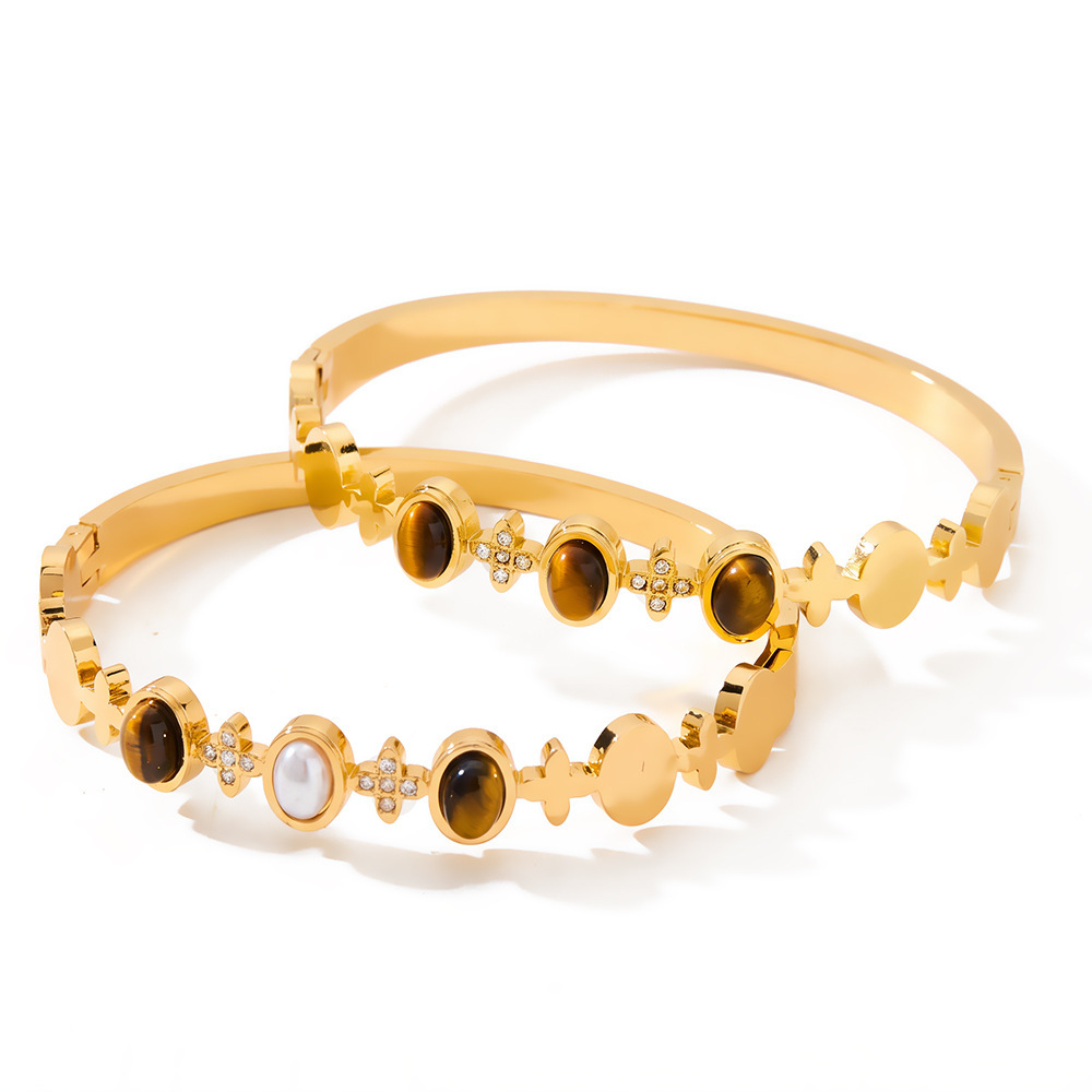 New Vintage Style Stainless Steel Jewelry Retro Tiger Eye Stones Bracelets Bangles Wholesale