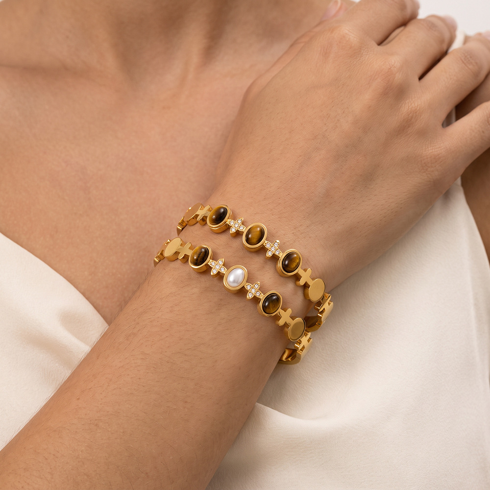 New Vintage Style Stainless Steel Jewelry Retro Tiger Eye Stones Bracelets Bangles Wholesale