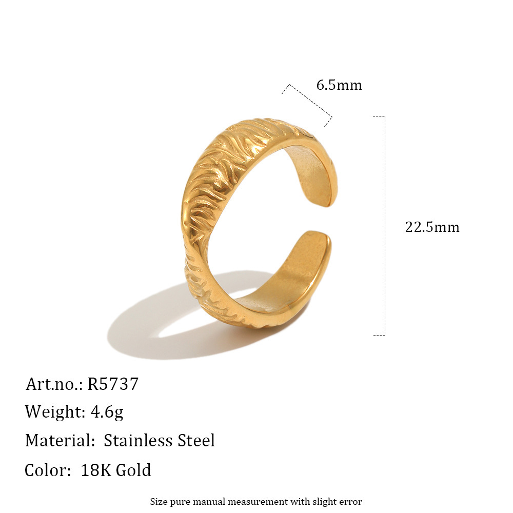New Arrival Fashion Jewelry Wholesale Stainless Steel Tarnish Free Retro Hammered Geometric Open Ring