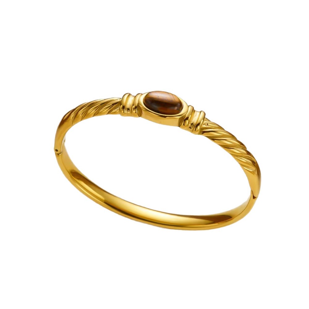 New Vintage Style Stainless Steel Jewelry Wholesale Retro Oval Tiger Eye Stone Bracelets Bangles